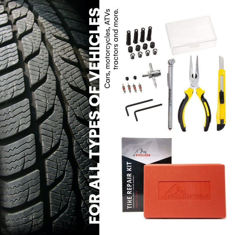 Boulder Tools Tire Repair Kit by Boulder Tools - Heavy Duty Plug Kit for Cars, Trucks, Motorcycles, ATVs - Complete Flat Fix Automotive Tools Set with Storage Case, Valve Tool, Pliers, and Repair Plugs - Image 4
